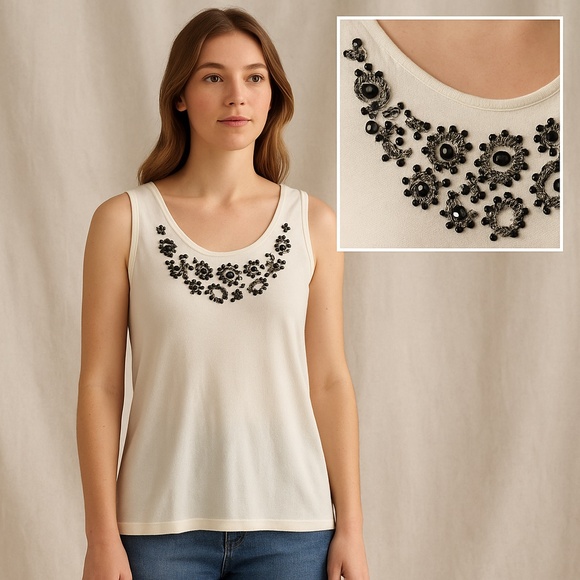 RUBY RD Petite Beaded Embroidered Sleeveless Tank Top PM - Picture 1 of 9